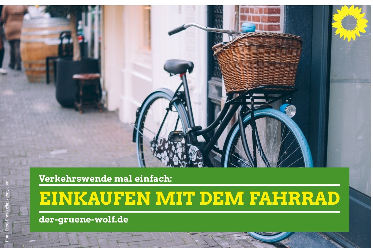 Der Grüne Wolf sagt: Verkehrswende einfach, Einkaufen mit dem Fahrrad